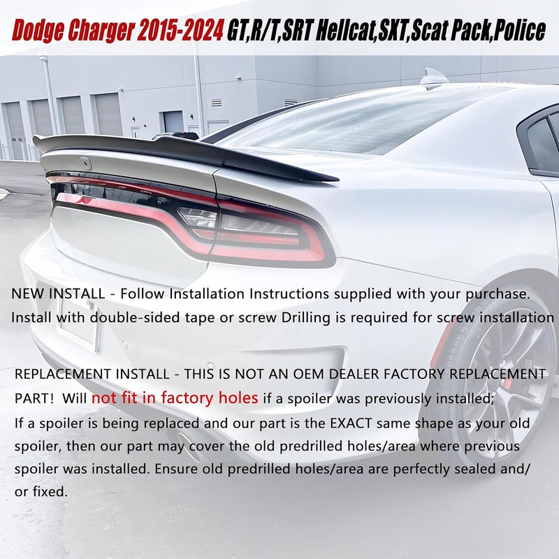 NeespoC Rear Trunk Spoiler Wing Fit for Dodge Charger GT SRT SXT SE R/T Scat Pack 2015-2024 Gloss Black Redeye Style Decklid Lip Exterior Accessories - Image 2